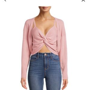 Juniors' Cardigan and Crop Top, 2-Piece Set Size (15-17) XL